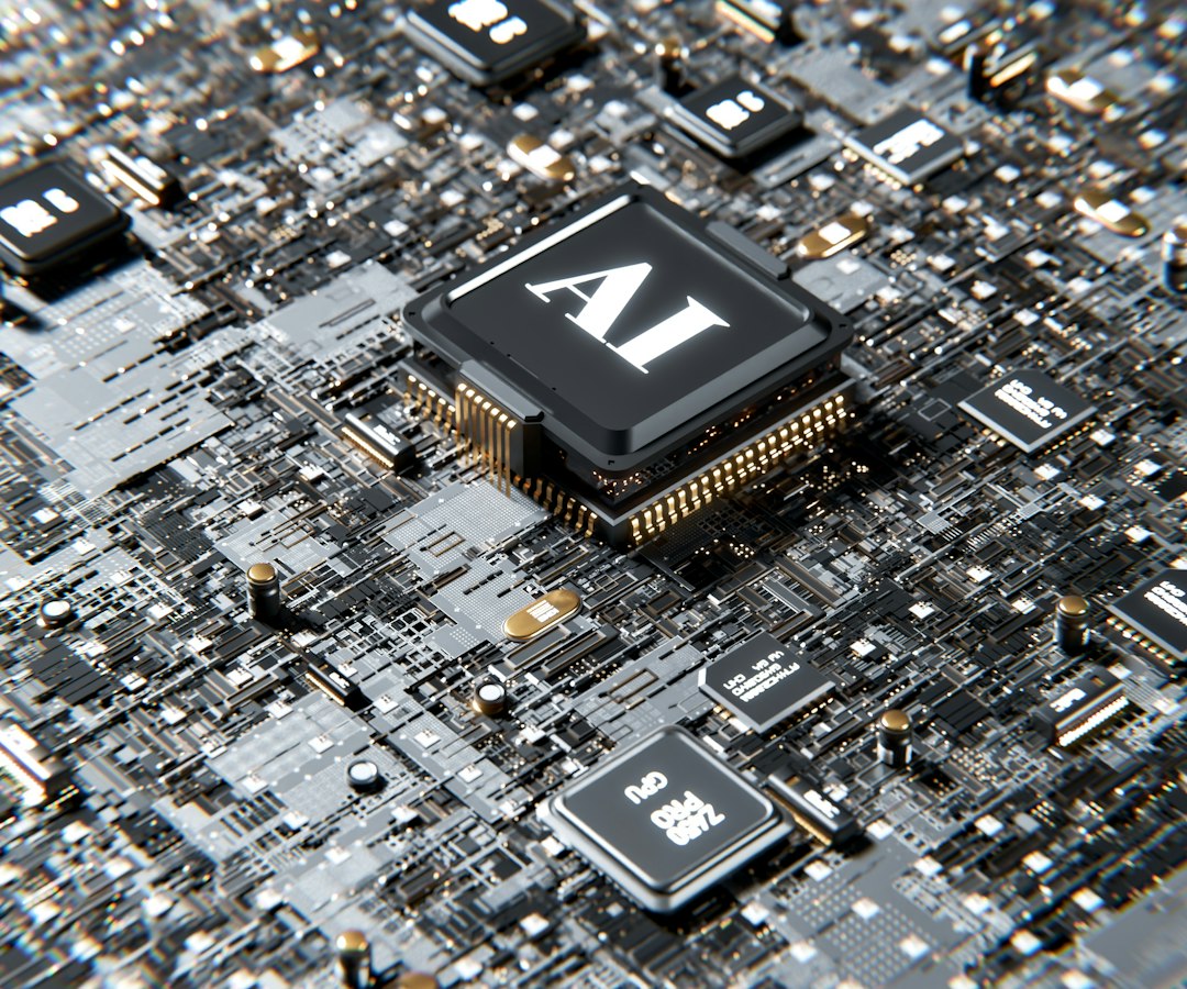 Illustrative 3D rendering of AI processors, not CoreWeave equipment.